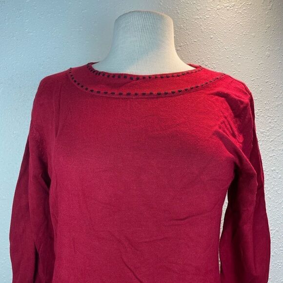 Pre-Owned Dressbarn Red 3/4 Sleeve Sweater Featuring Stitch Pattern Size L - Picture 4 of 6
